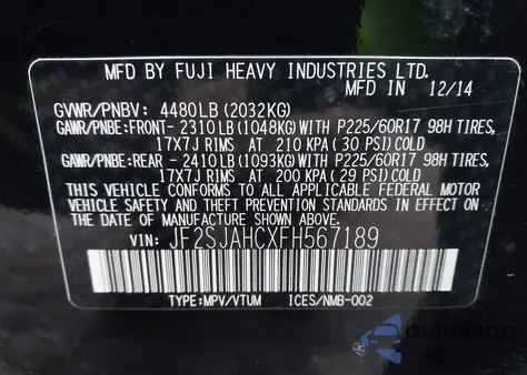 2015 Subaru Forester 2.5I Limited из США, поврежденный, VIN JF2SJAHCXFH567189